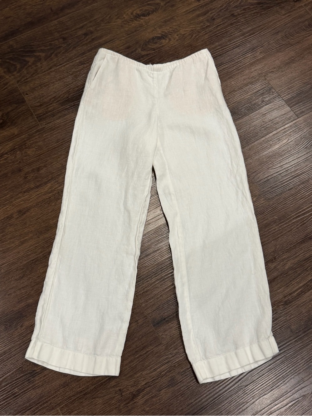 J. Jill Love Linen High Rise Pull On Cropped Wide Leg Pants Beach White XS
